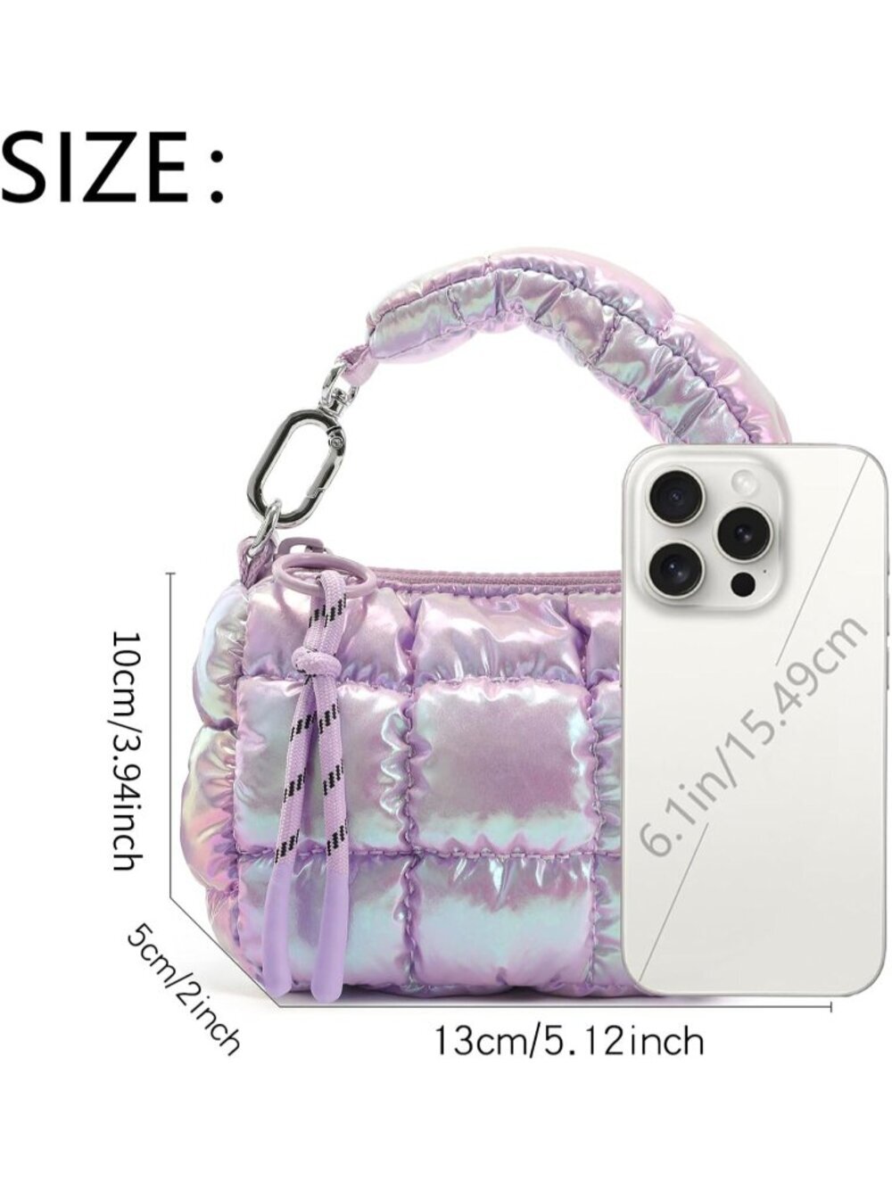 Women Light Purple Zipper Mini Quilted Tote Wristlet Wristlet Cute Crossbody Bag - Picture 6 of 6